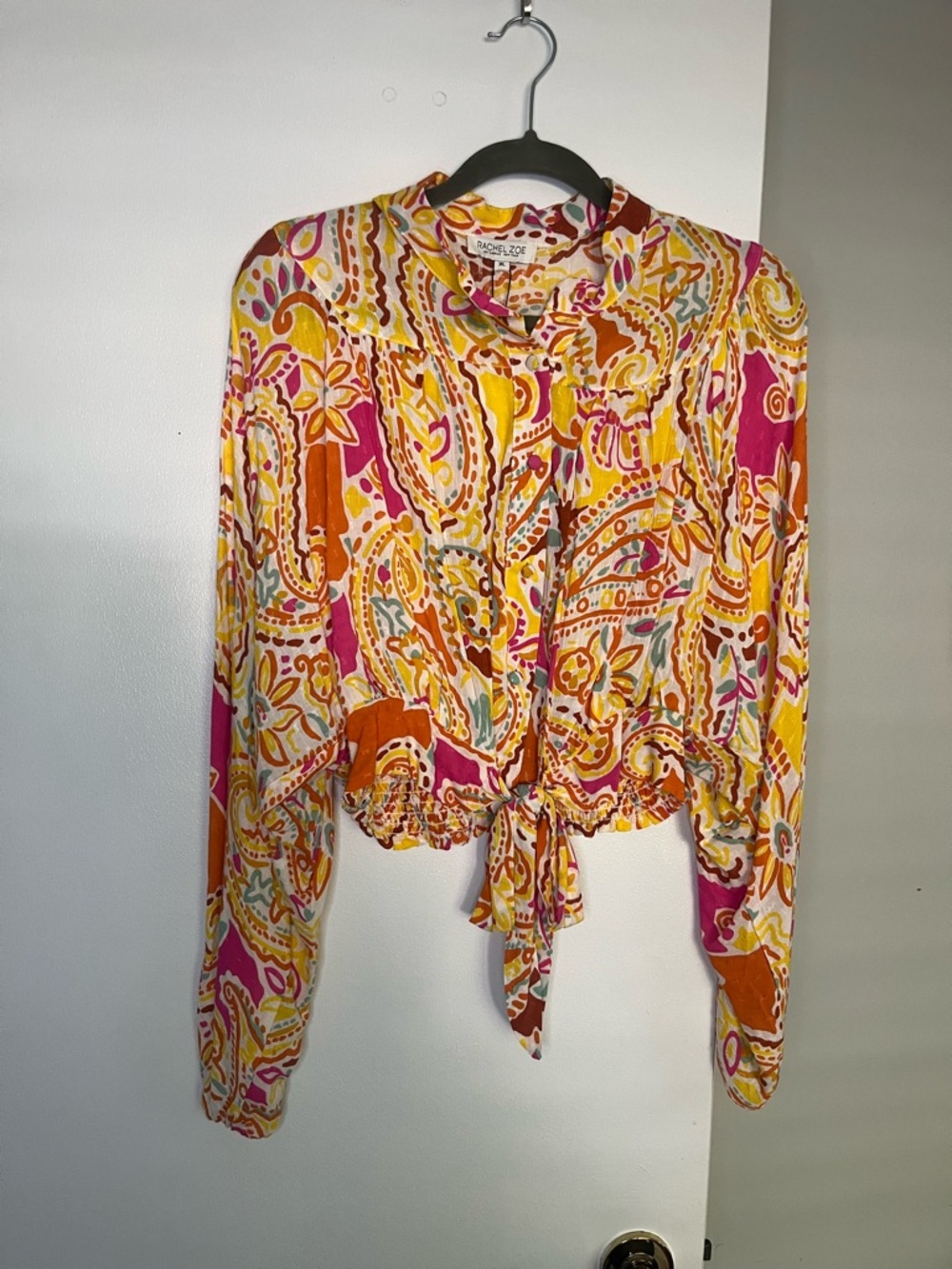 NWT Rachel Zoe Pink, Yellow & Orange Paisley Tie-Front Blouse